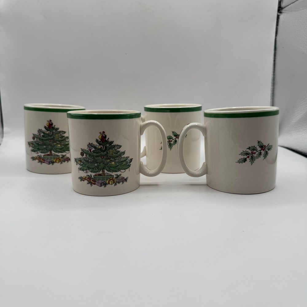 Spode Christmas Tree Mug Set 4 Cream Green S3324-A1 Made in England